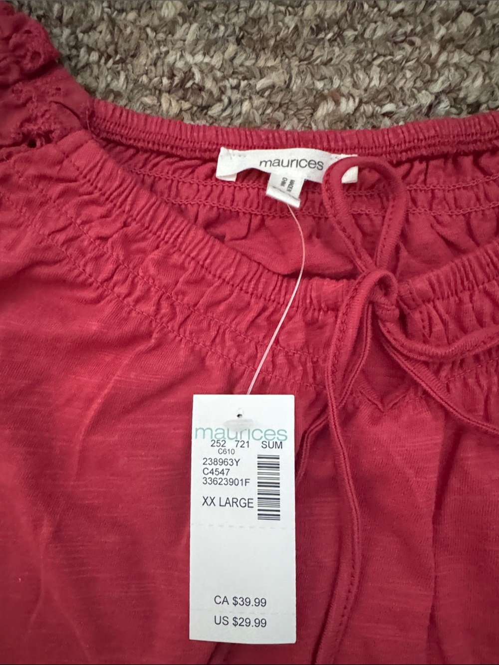 Maurices Raspberry Red Eyelet Ruffle Tie-Neck Tank - Picture 2 of 4